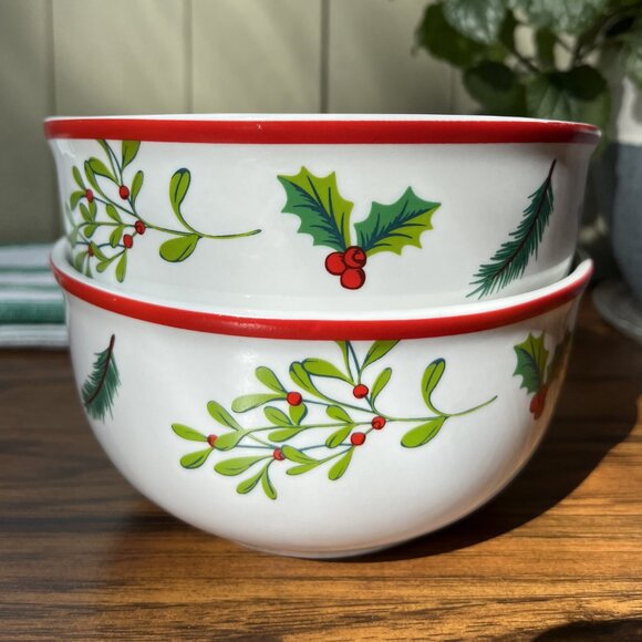 2 Porcelain Bowls Tis the Season Royal Norfolk Christmas Holly - Picture 5 of 13